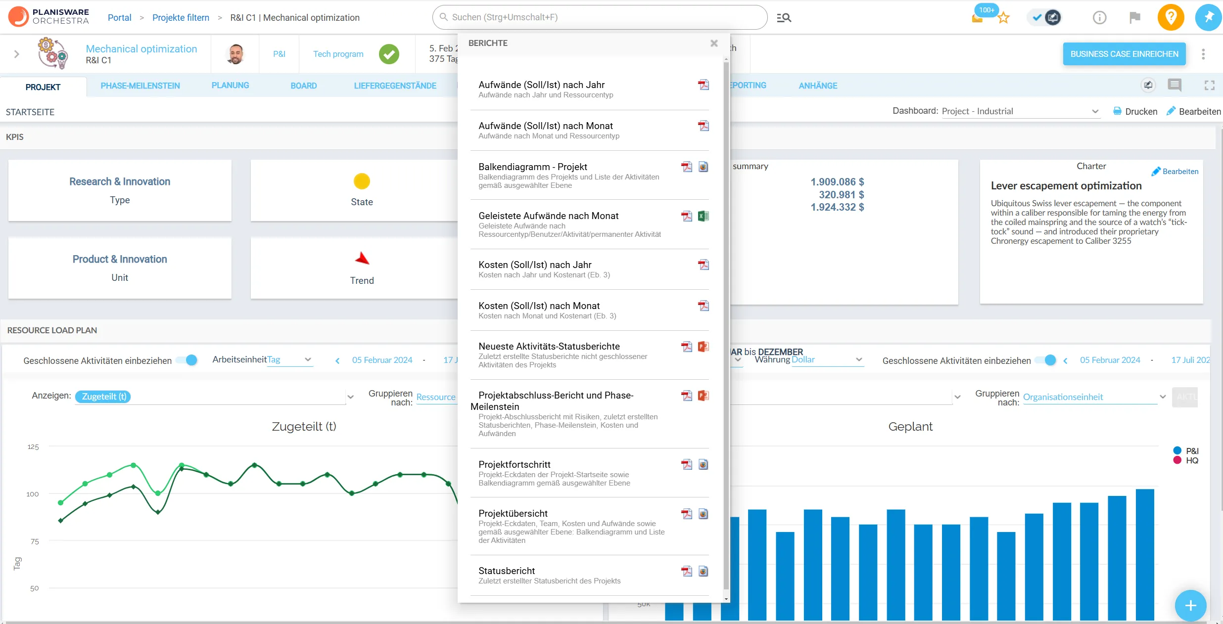 Planisware Orchestra reporting
